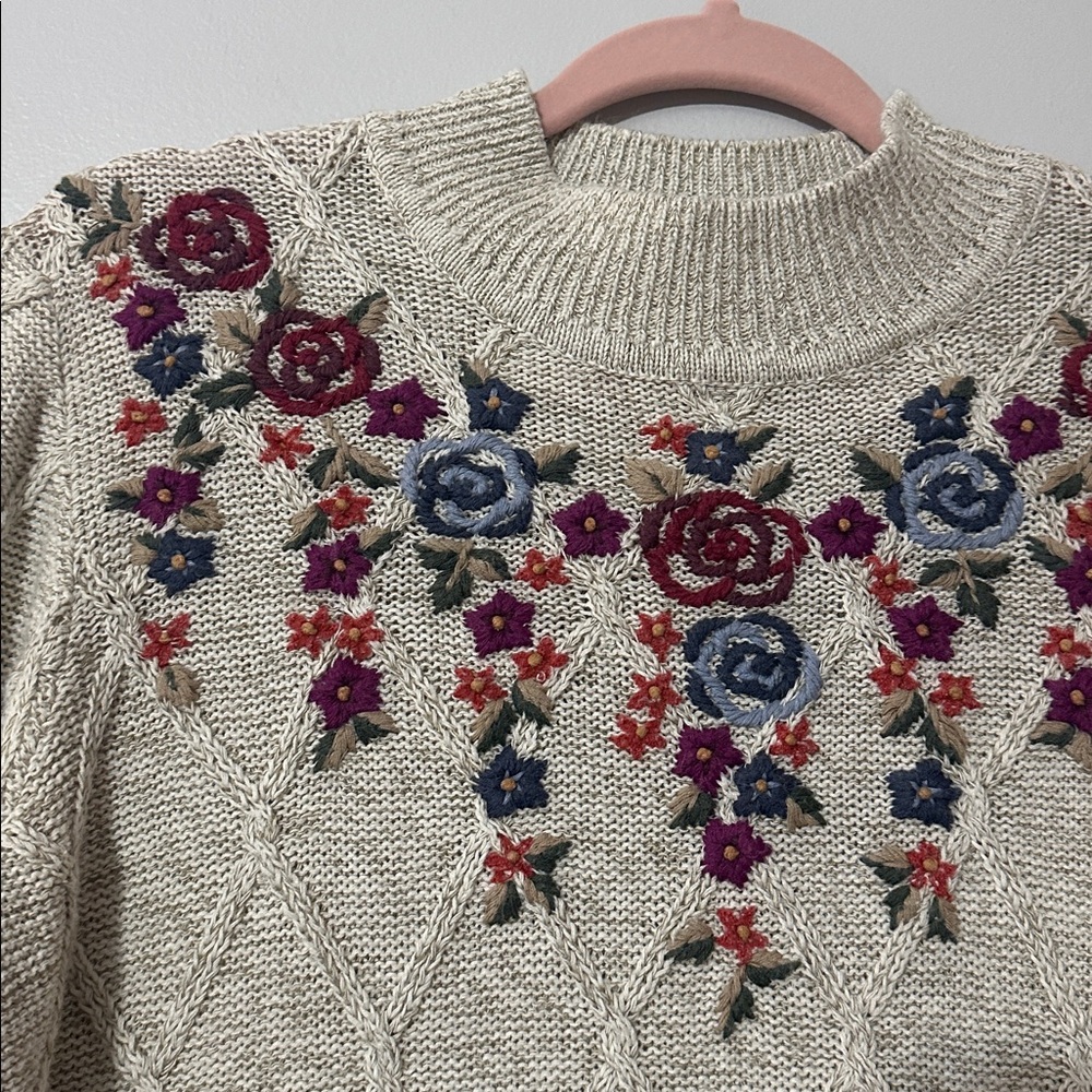 Alfred Dunner Cream Sweater with Floral Embroidery - Picture 2 of 5